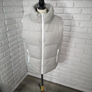 Joe Fresh Ladies Size Large Grey with White Accents Full Zip Puffy Vest